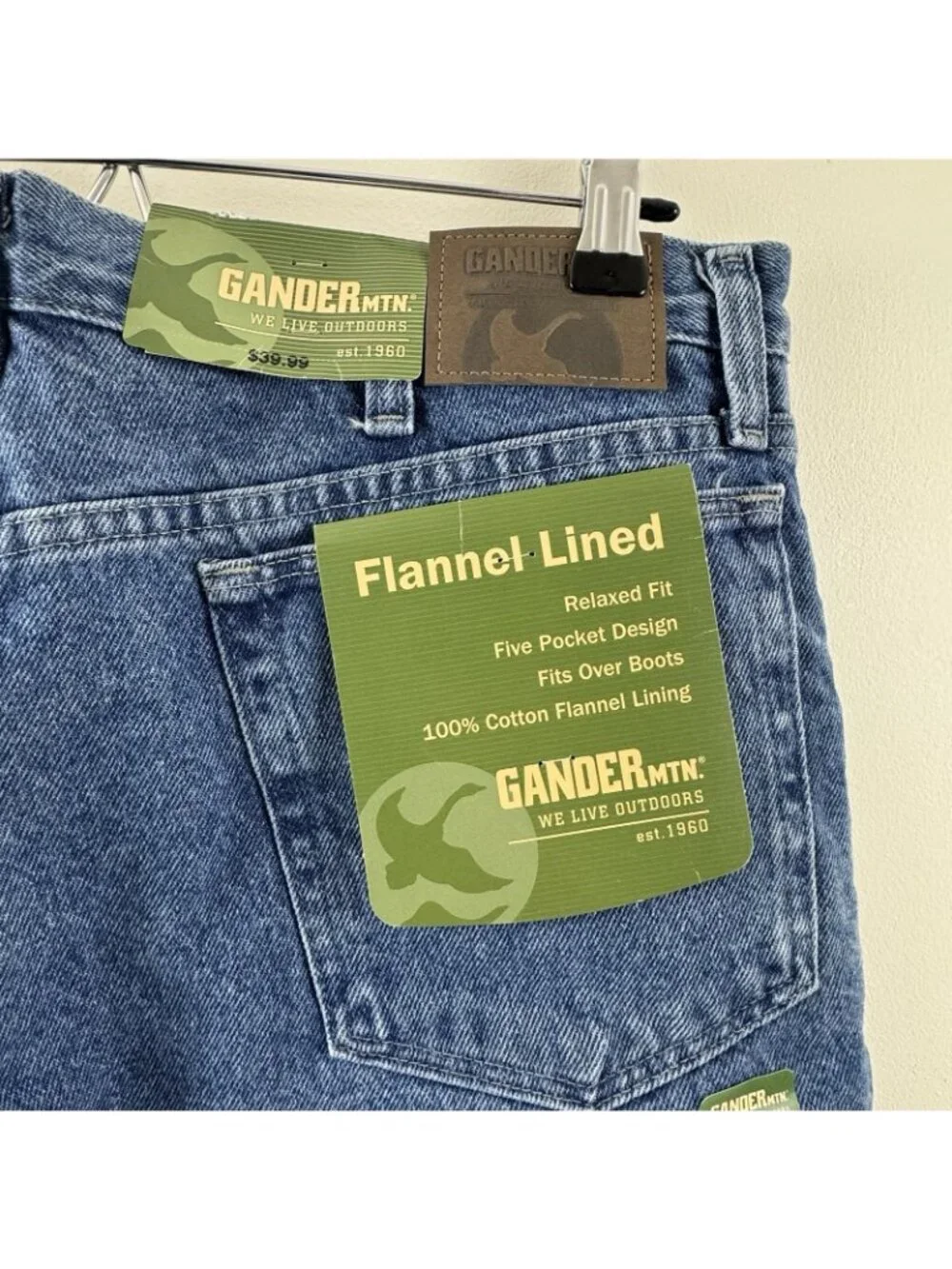 Gander Mountain Flannel Lined Jeans 36x34 Medium Wash Denim MGMFLND